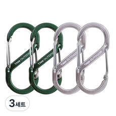 카라비너 대형 중형 소형 D형 S형 고강도 캠핑 비너 차박 타프 텐트 키링, 3세트, 1단, 06_S형 6cm(그린2+핑크2)
