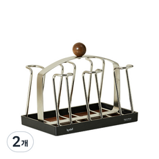 컵 홀더 선반 스테인리스 U형 클립 거꾸로 걸고 물기 제거 가능 분리형 배수판 다용도 컵 수납, 2개, 나무색