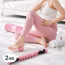 리브에어 뭉침해소 폼롤러 마사지스틱 마사지볼 근막이완 3종세트, 2세트, 핑크