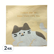 파이브K 고양이 종이 테이블 냅킨, 2세트, 10개입, 연노랑