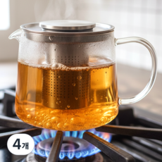 아마폴라 직화 내열 유리 주전자 티포트 티팟 1.5L, 1500ml, 투명, 4개