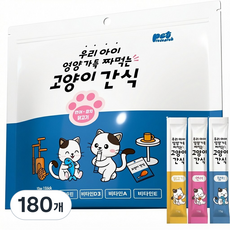 펫리서치 짜먹는 고양이 간식 츄, 참치+연어+닭고기, 15g, 180개