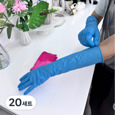 초강력 롱 니트릴 고무 장갑 16인치 위생 라텍스 다용도 청소 일회용 고무 질긴 튼튼한 손목긴, M, 20개, 블루