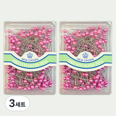 NEW CROWN 국산 진주핀 진주시침핀 원단고정 시침용, 3개, 진주핀(핑크)2개입
