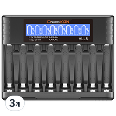 POWERKAN AA/AAA 건전지 8구충전기 1.5V 리튬이온 1.2V니켈수소 ALL8 건전지 충전 AA AAA USB-C 과충전방지 LCD표시 파워칸 배터리 충전기, 3개