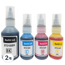 잉크아울렛 브라더 BTD100 호환잉크세트 DCP-T236 T436W T536DW DCP-T730DW T830 T930dw T730dw T536dw btd100세트, 2개, 재생 비티디100 4색세트