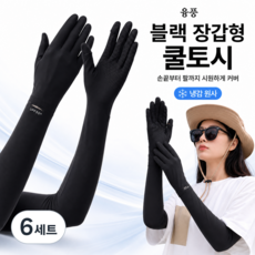 융풍 손끝오픈 장갑형 쿨토시 손등커버 여름 자외선차단 팔토시 운전 골프 라이딩 미끄럼방지, 블랙, 6세트