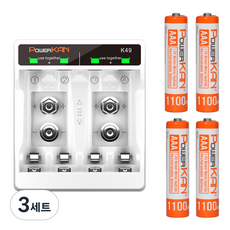POWERKAN AAA고용량충전지4개+충전기세트 K49 니켈수소 AAA 1100mAh 1.2 Nimh 충전지, 3세트