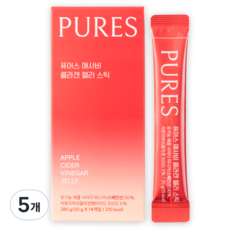 퓨어스 사과식초 애사비 애플 사이다 비니거 젤리스틱 14포입, 280g, 5개
