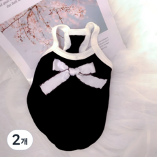 펫프로그램 반려동물 끈나시 민소매 데일리 골지 리본 티셔츠 남여공용, 2개, Black(블랙)