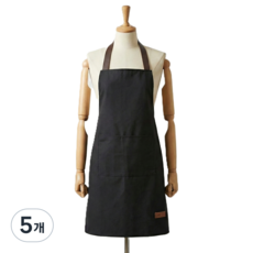 YADILUN 생활 방수 캔버스 앞치마 2 포켓, 5개, 블랙