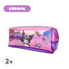 산리오정품 슬림 사각필통 캐릭터 파우치 학생 여아 필통 홀로그, 2개, 쿠로미