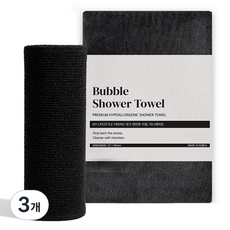 미니메이트 쿨 버블 샤워타월, 3개, 1개입, 시그니처 블랙
