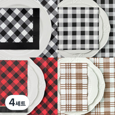 오릴리 파티 플라워 접대용 종이 체크무늬 냅킨 15탄, 4세트, 20개입, 깅엄 블랙 3겹 M 33cm