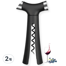 4in1 와인 오프너 세트 디스펜서+포일커터+스토퍼+스크류 포함 올인원 따개 키트, 2개, 블랙