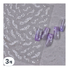 키라데이 레이스 리본 진주 네일스티커, 3개, 레이스웨이브