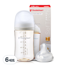 더블하트 모유실감 3세대 오후의베이지 240ml 싱글팩(젖병+젖꼭지 M), 6세트, 오후의베이지 젖꼭지(M)