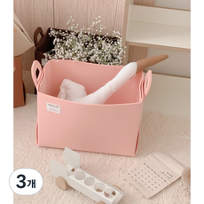 뚜뚜아트 펠트 바구니 장난감 정리함 기저귀 수납함, 3개, 09. 핑크