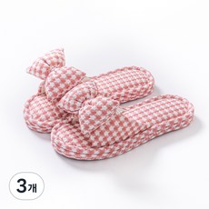 제이드슈 하운드투스 3중 쿠션 실내화 리본 소프트 패브릭 거실화 실내 슬리퍼, 3개, 리본-핑크