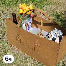 Bdoit 빅사이즈 장바구니 토트백 답례품 선물 가방 가벼운 부직포 펠트백, 6개, 브라운