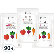 물한방울 넣지않고 국내산 갈아만든 리허브 한입ABC쥬스, 90개, 100ml, 물 한방울 넣지않고 국내산 갈아만든 한입ABC주스