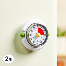 기계식 주방 타이머 배터리 없는 자석 취사 알림기, 2개, 흰색
