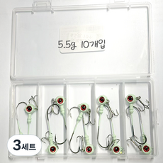 야광 지그헤드 트레블훅 루어낚시, 3세트, 10개입