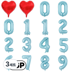 스마일파티 미니 소형 은박 숫자 번호 풍선 16P 하트 새해 생일 기념일, 3세트, 캔디블루16P