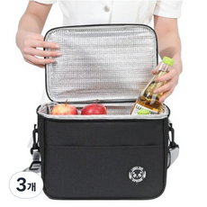 정씨네 보온보냉 도시락 가방 대용량 아이스가방 쿨러백 캠핑가방, 블랙, 3개