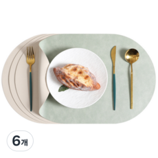 겸손샵 가죽 방수 식탁테이블매트, 아보카도 그린 / 아이보리, 6개