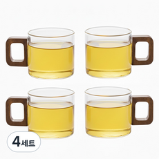 57도씨 우드핸들 내열유리 샷잔 유리컵 150ml, 우드핸들찻잔 4P, 4세트