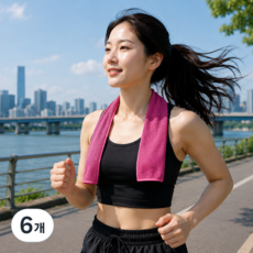 스포츠 아이스 냉감 쿨 타올, 6개, 다크 핑크