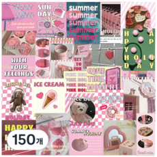 위캔바이 캐리어 노트북 꾸미기 PVC 방수 리무버블 스티커, 150개, 핑크홀리데이