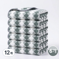 융풍 극세사 세면 타월 코랄플리스 체크 패턴 세안 수건 흡수력 좋은 부드러운 데일리 타월, 그레이 체크, 12개