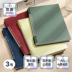 도베른 왼손잡이도 쓰기쉬운 스프링공책 노트 4종세트, 3개, A5 그린,블루,레드,옐로우