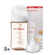 더블하트 모유실감 3세대 PPSU 베이직 제뉴인화이트 젖병 (젖꼭지포함), 5개, 240ml, 제뉴인화이트(L젖꼭지포함)
