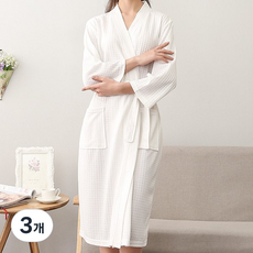 딜라이트홈 흡수력좋은 부들 와플 프리미엄 호텔가운 샤워가운, 3개, 화이트 여성용
