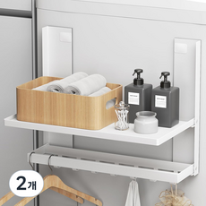 JSUSUJ 세탁기 냉장고 사이드 무타공 접이식 철제 자석 선반, 2개, white-볼륨핏