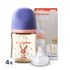 더블하트 모유실감 3세대 PPSU 디어프렌즈 젖병, 놀러올래빗(S젖꼭지포함), 160ml, 4개