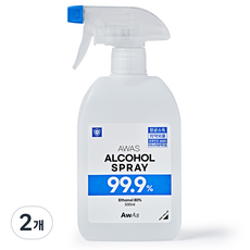AWAS 이도소독용에탄올 항균 살균 알콜 소독스프레이, 2개, 500ml