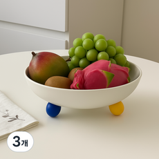리코 과일트레이 수납보울 간식보관함 디저트쟁반, 3개, 화이트