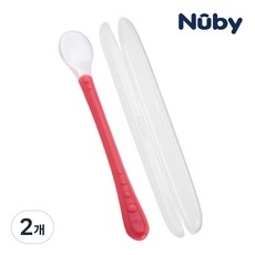 누비 실리콘 롱핸들 이유식 스푼&케이스, 핑크, 2개