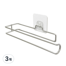 올지 무타공 키친타올걸이 스텐 접착식 투명 심플, 3개, 실버