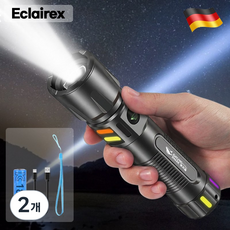 Eclairex 초강력 led 손전등 서치라이트 충전식 후레쉬, 블랙, 2개