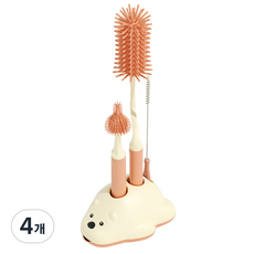 다나몰 회전형 젖병솔 + 젖꼭지솔 + 빨대솔 3종 + 거치대, 핑크, 4개