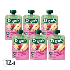 Organix food 퓨레 오가닉스 유기농 고영양 이유식, 오트밀, 사과, 바나나, 라즈베리&블루베리, 100g, 12개