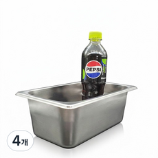 304 NSF식품 승인 사각 견고한 업소용 냉장고 반찬 스텐 밧드 바트, 1/4 (265x165mm) × 높이 10cm 몸체만, 4개