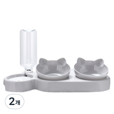 코코필 cocofil 애완동물 3용 식기 그릇 | 고양이 강아지 겸용 사료 물 자동 급수기 [분리형 세척 편리], 2개, 라이트 그레이