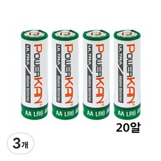 POWERKAN 파워칸 알카라인 AA건전지 1.5V 일회용 건전지, 3개, 20개입