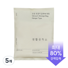 생활공작소 부직포 진공 옷걸이 압축팩, 대형, 1개입, 5개